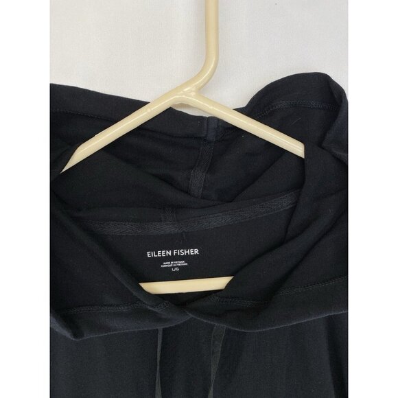 Eileen Fisher Sweater Tunic Dress Women’s Sz Large Black Hoodie Organic Cotton - Picture 4 of 8